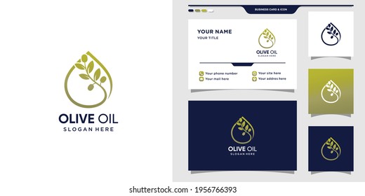 Olive oil essential logo design and business card. Logo for natural beauty, skin care, salon, yoga and spa. Premium Vector