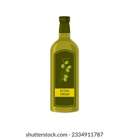 Olive oil extra virgin in a dark glass bottle. Vector bottles template or mockup. Design element for menu, label, packaging isolated on white.