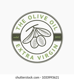 Olive oil extra virgin logo, label, emblem. Retro vintage style. Oil production sign. Vector illustration.