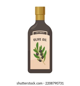 Olive oil flat for web design. Cartoon olive tree, oil and branches with olives isolated vector illustration. Plants and nutrition