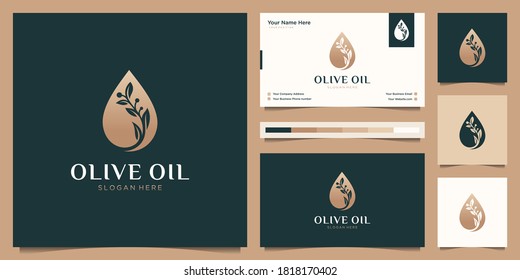 Olive oil flower branch tree luxury template  oil drop feminine logo design   business card