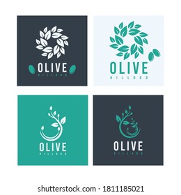 Olive Oil Flower Drops Logo Design Stock Vector. Art outline logo nature icon.