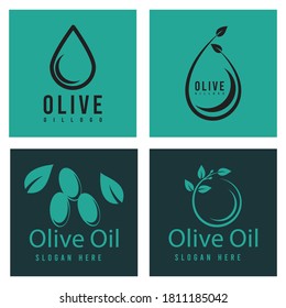 Olive Oil Flower Drops Logo Design Stock Vector. Art outline logo nature icon.