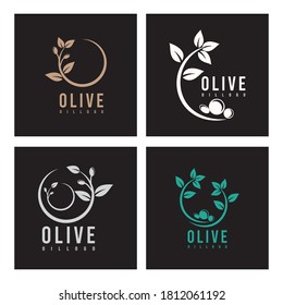 Olive Oil Flower  Logo Design Stock Vector. Art outline logo nature icon.
