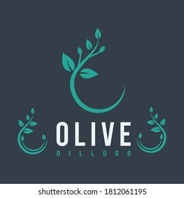 Olive Oil Flower  Logo Design Stock Vector. Art outline logo nature icon.
