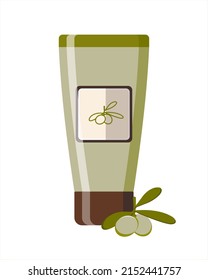 Crema para pies de aceite de oliva. Diseño plano. 