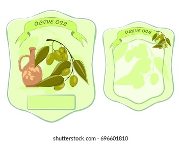 Olive oil front and back label, hand drawn templates for olive oil packaging. Green design, sketch for olive packaging, natural cosmetics, health care products, with place for text. EPS10.