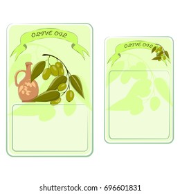 Olive oil front and back label, hand drawn templates for olive oil packaging. Green design, sketch for olive packaging, natural cosmetics, health care products, with place for text. EPS10.