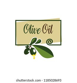 Olive Oil Fruit with Leaf Rectangle Badge Emblem