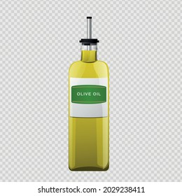 Olive oil glass bottle in cartoon style.