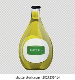 Olive oil glass bottle in cartoon style.