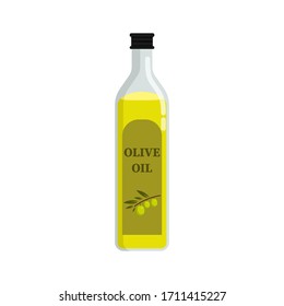 Olive Oil Glass Bottle. Isolated Vector Illustration.