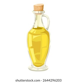 Olive oil glass bottle isolated on white background. Vector hand drawn cartoon illustration for culinary, packaging, branding, menu design, stickers