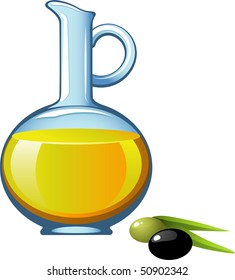 Olive oil in a glass jar. Vector illustration. Over white.