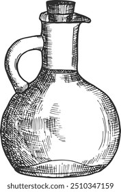 Olive oil glass jug sketch. Bottle drawing