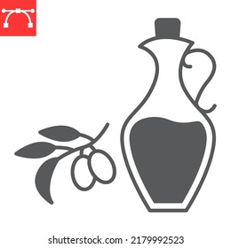Olive oil glyph icon, vegetable and healthy, bottle of olive oil vector icon, vector graphics, editable stroke solid sign, eps 10.
