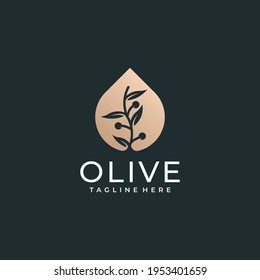 Olive oil gold luxury flower beauty logo design vector concept. Logo can be used for icon, brand, identity, floral, nature, salon, and business company