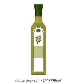 Olive oil green glass bottle cartoon vector isolated illustration