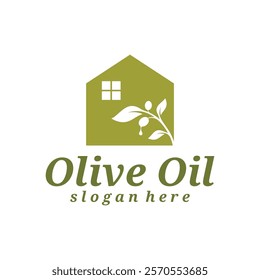 Olive Oil with house logo design vector illustration. Olive Oil logo concept template