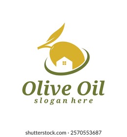 Olive Oil with house logo design vector illustration. Olive Oil logo concept template