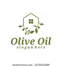 Olive Oil with house logo design vector illustration. Olive Oil logo concept template