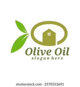 Olive Oil with house logo design vector illustration. Olive Oil logo concept template