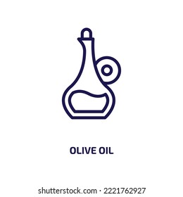 olive oil icon from kitchen collection. Thin linear olive oil, vegetarian, ingredient outline icon isolated on white background. Line vector olive oil sign, symbol for web and mobile