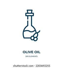 Olive oil icon. Linear vector illustration from spa elements collection. Outline olive oil icon vector. Thin line symbol for use on web and mobile apps, logo, print media.