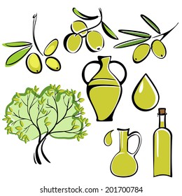 olive and olive oil  icon  set vector  illustration