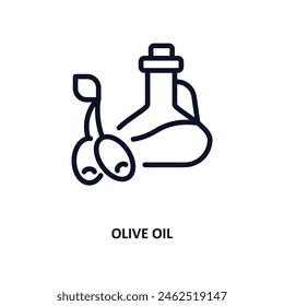 olive oil icon. Thin line olive oil icon from kitchen collection. Outline vector isolated on white background. Editable olive oil symbol can be used web and mobile