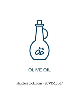olive oil icon. Thin linear olive oil outline icon isolated on white background. Line vector olive oil sign, symbol for web and mobile