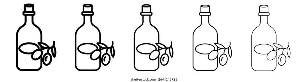 Olive oil icon thin outline logo mark set