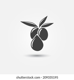 Olive Oil icon - vector olive with leaves icon and oil drop