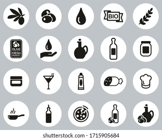 Olive & Olive Oil Icons Black & White Flat Design Circle Set Big