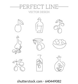 Olive oil icons. Set of simple icons.
