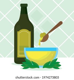 olive oil illustration with related icons