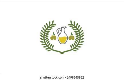 Olive oil jug with olives and wreath around it