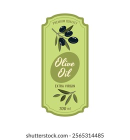 Olive oil label. Bottle premium packaging with olives, , label vintage. Vector 