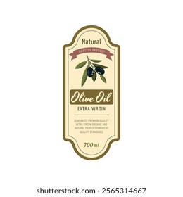 Olive oil label. Bottle premium packaging with olives. Vector 