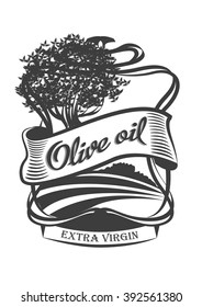 Olive oil label design. Vector illustration.