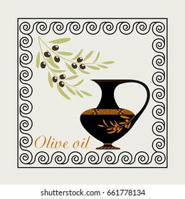 Olive oil a label in the Greek antique style a vector illustration.