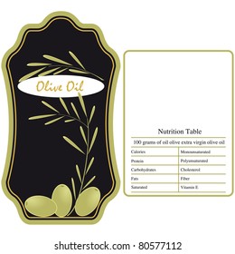 Olive Oil label and nutritional table