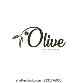 Olive oil label, organic product. Olive branch vector with leaves and drupes, vector logo