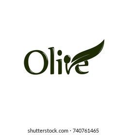 Olive Oil Label, Organic Product. Vector Olive Branch With Leaf And Drupe, Vector Logo