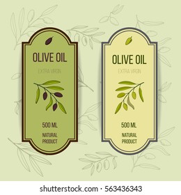 Olive oil label template. Hand drawn vector illustration