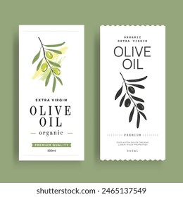 Olive Oil label template. Vector packaging design layout with Olives branch.