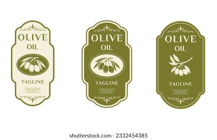 olive oil label vector design, with fresh olives icon. Perfect for health or care product labels