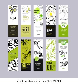 Olive oil labels collection. Hand drawn vector illustration templates for olive oil packaging.