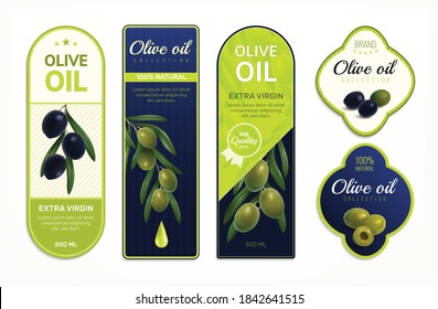 Olive oil labels design set realitic isolated vector illustration