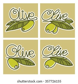 olive oil labels, emblems and logo, handdrawn letteering in line art style